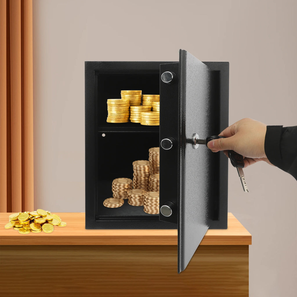 Grand coffre-fort à clé 60 L – Noir – Étagère amovible