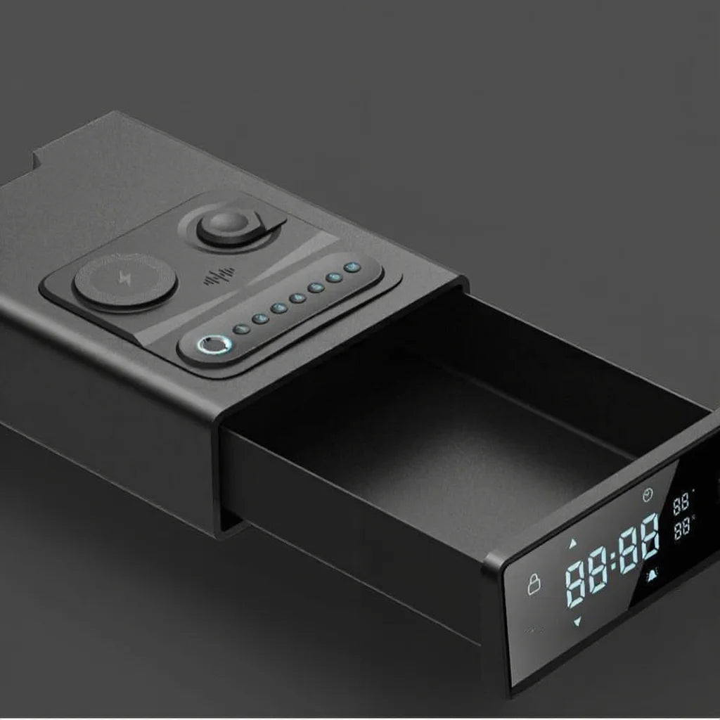 Coffre-fort biométrique pour pistolet avec horloge et charge sans fil – Noir