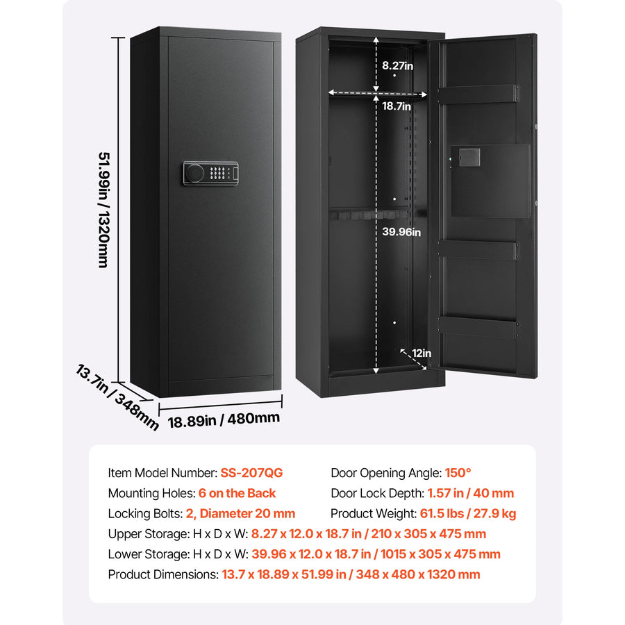 Armoire à fusils à code SucceBuy – 48 × 34,8 × 132,1 cm