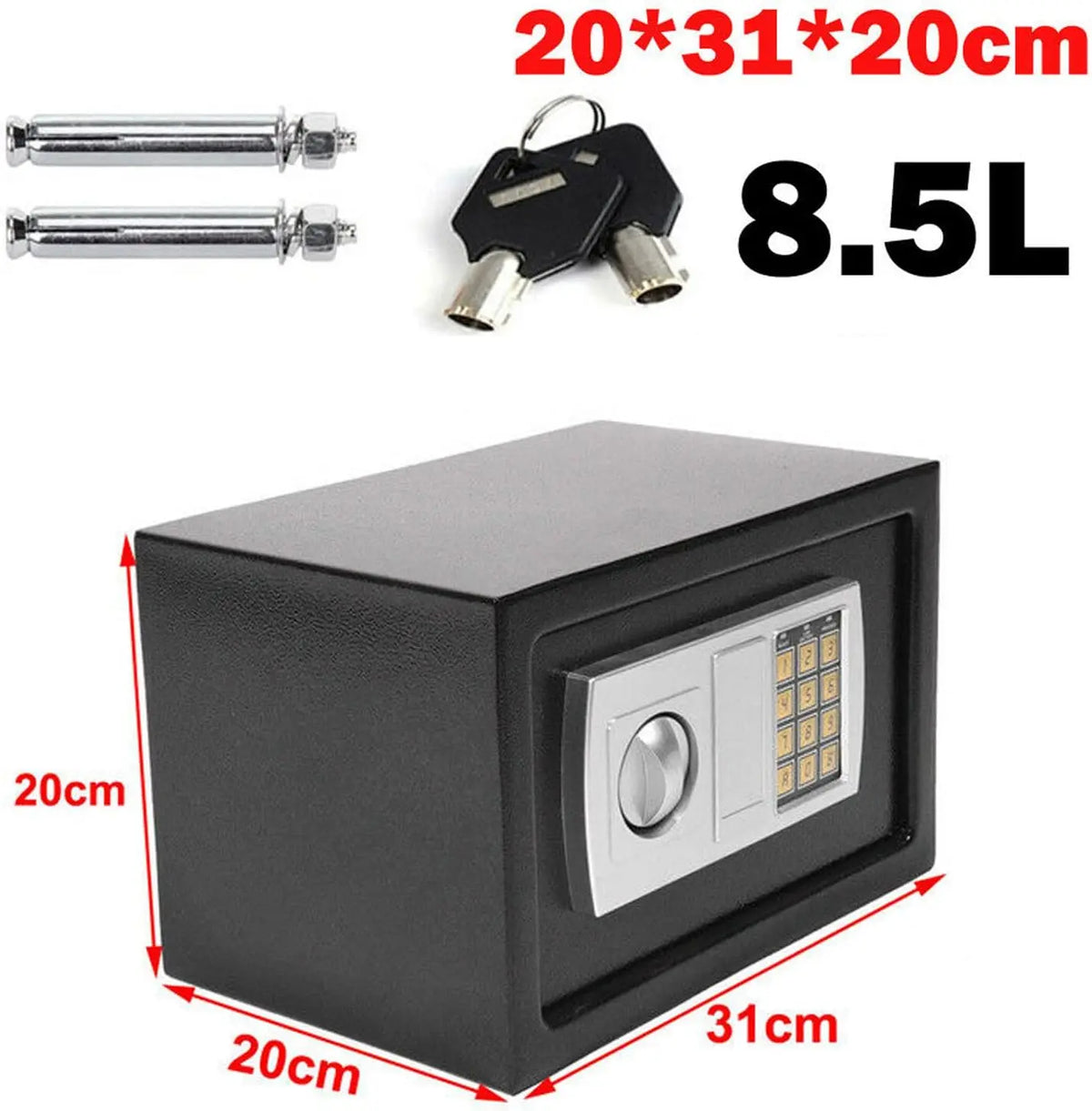 Petit coffre-fort à code 8,5 L – Noir – Clé de secours