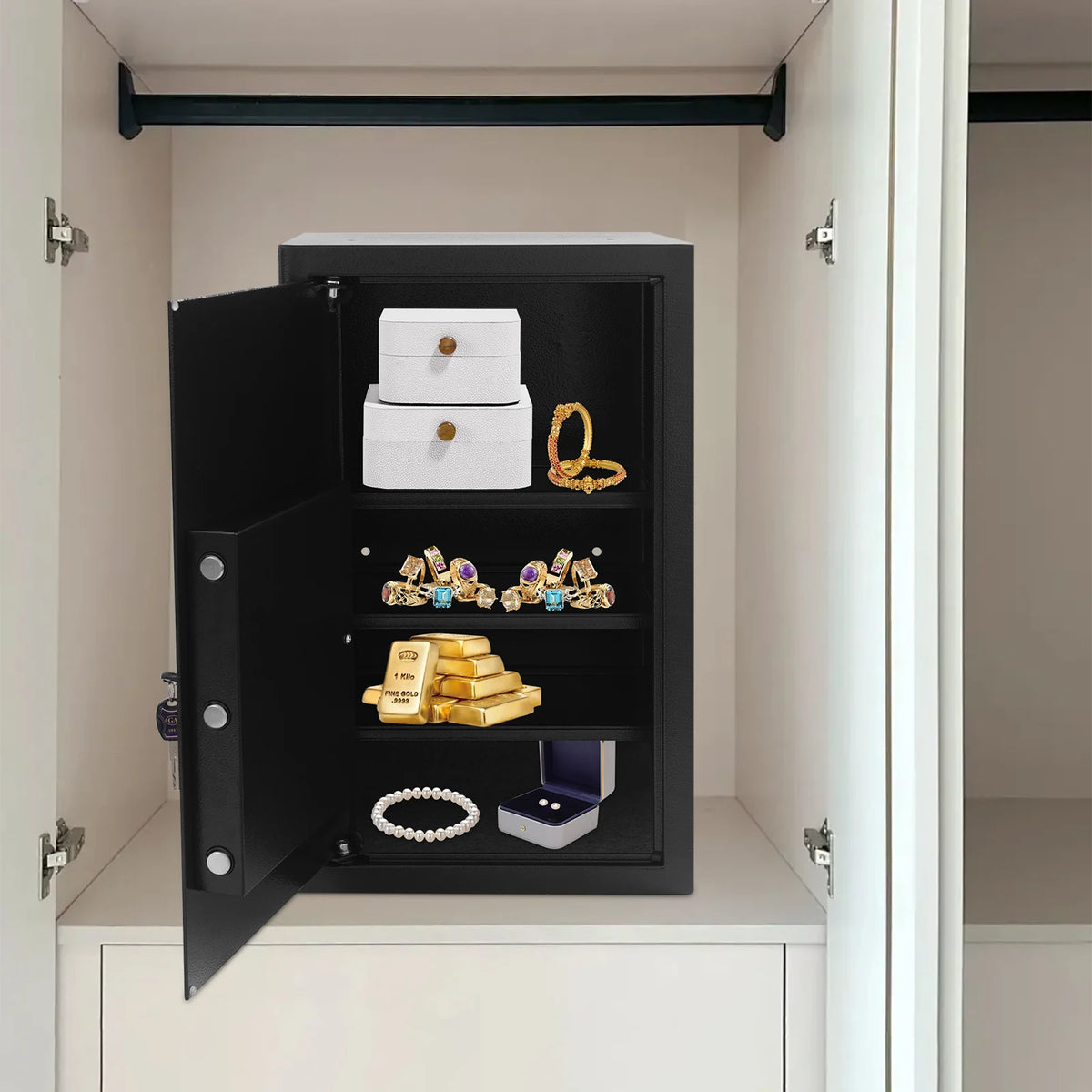 Grand coffre-fort à clé 35 L – Noir – Étagère amovible