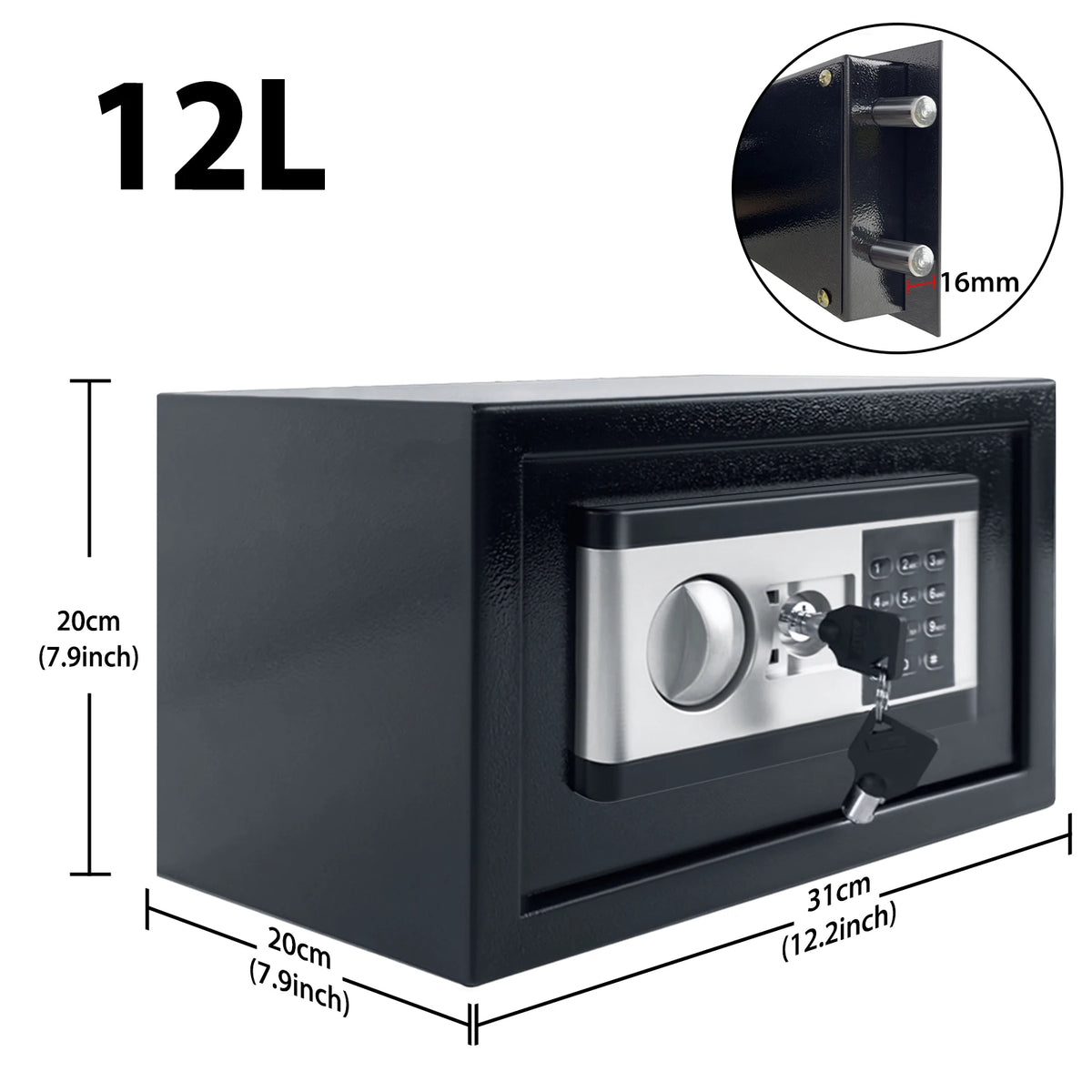 Petit coffre-fort électronique à code 12 L – Clé de secours