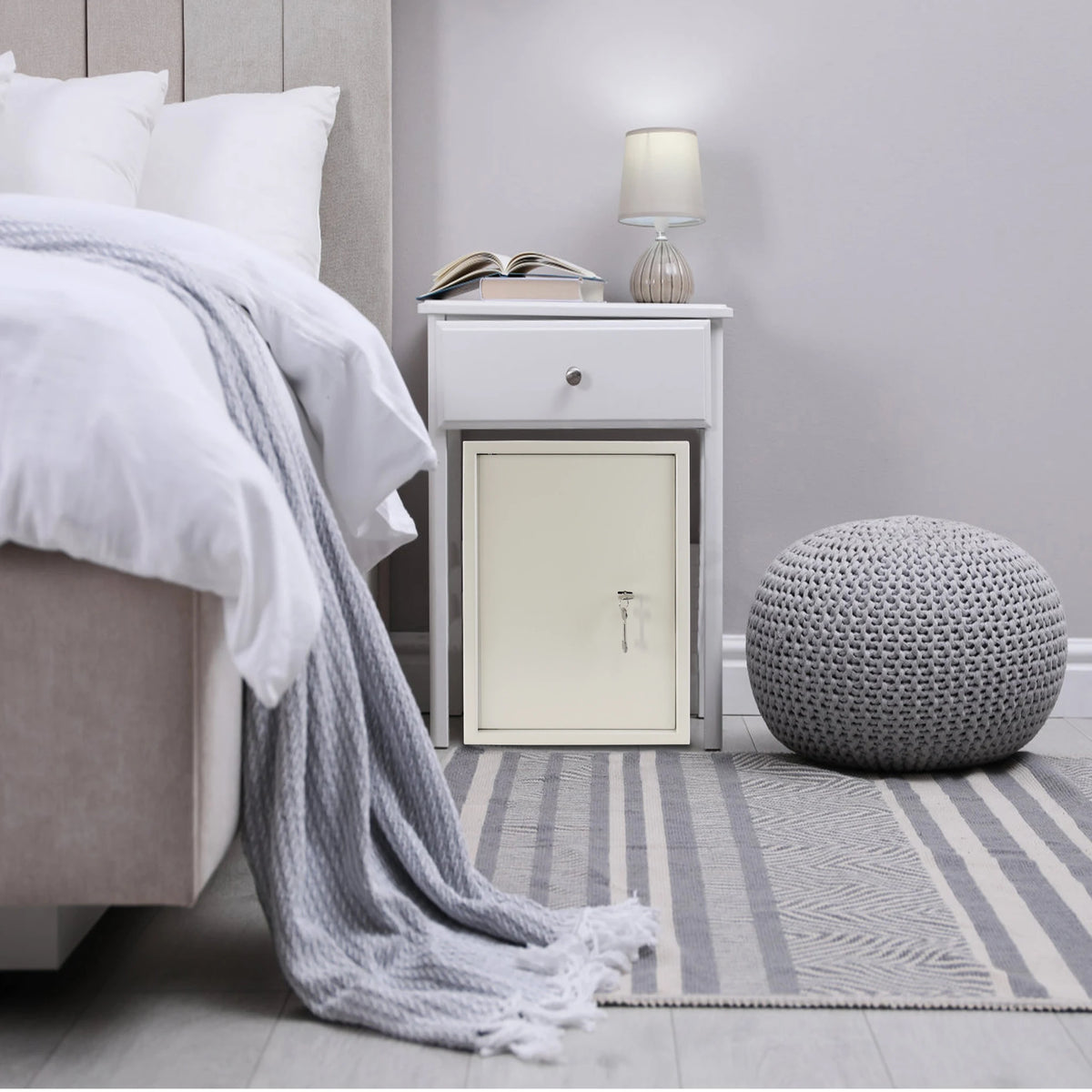 Grand coffre-fort à clé 50 cm – Beige clair – 2 niveaux