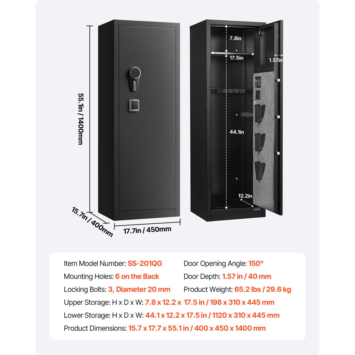 Armoire à fusils à code SucceBuy – 39,9 × 45 × 140 cm