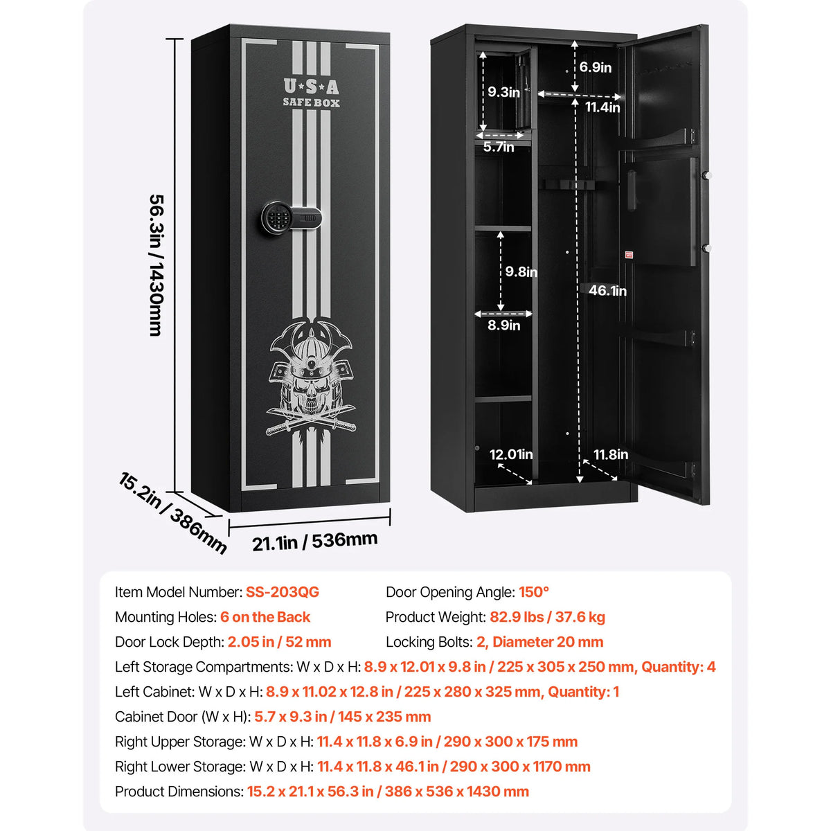 Armoire à fusils à code SucceBuy – 39,9 × 45 × 140 cm